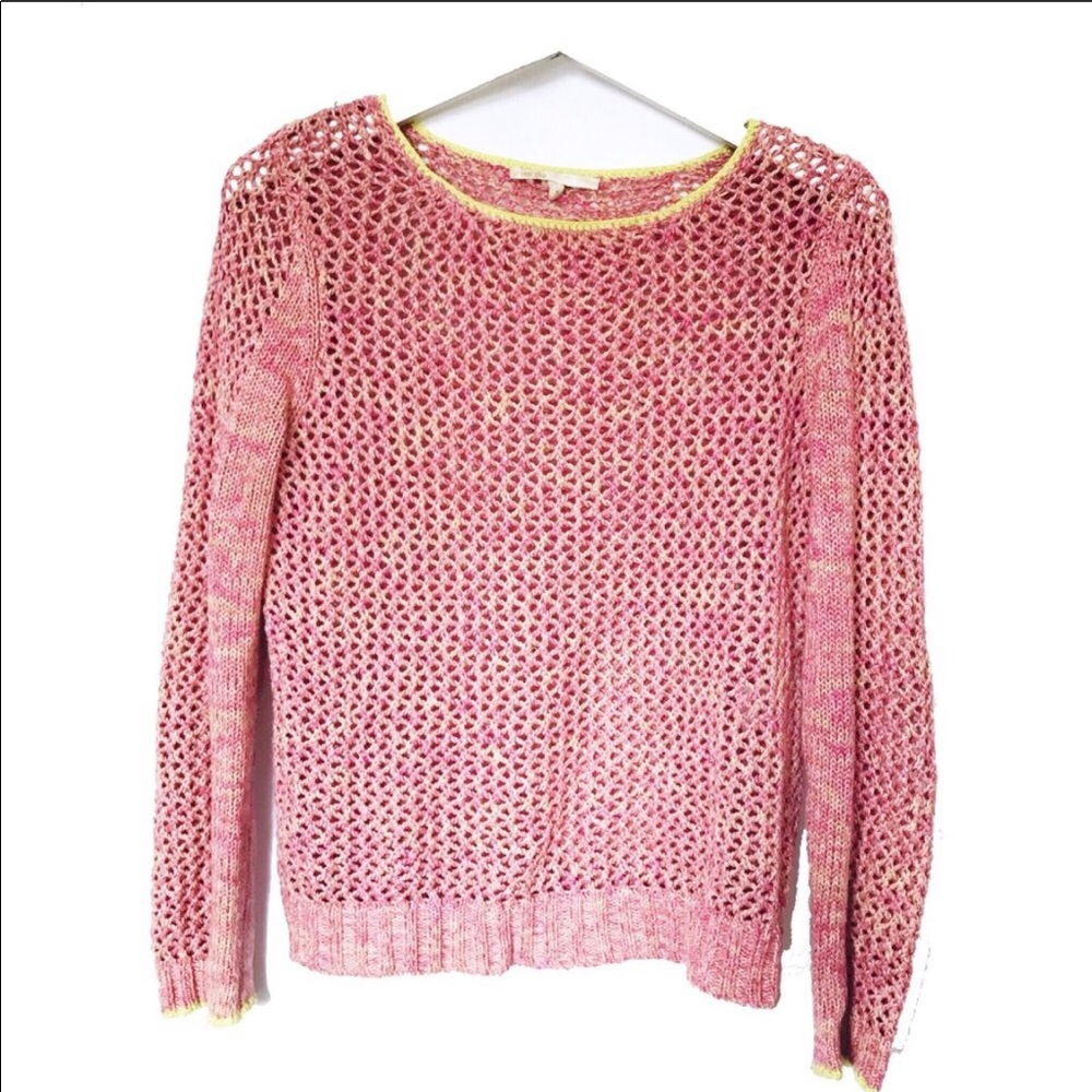 Maje open weave pink sweater with contrast trim XS